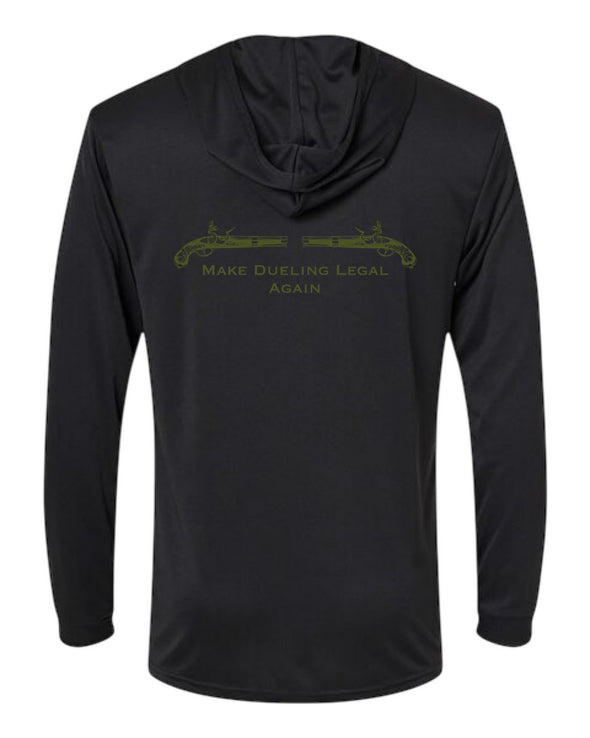 Make Dueling Legal Again (Black) DriFit UV Performance Hooded Long Sleeve Training Shirt - Men’s & Women’s