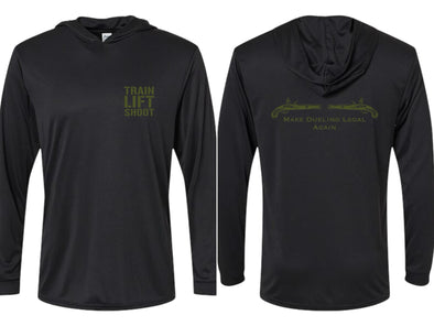 Make Dueling Legal Again (Black) DriFit UV Performance Hooded Long Sleeve Training Shirt - Men’s & Women’s