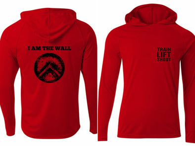 I AM THE WALL (Red) DriFit UV Performance Hooded Long Sleeve Training Shirt - Men’s & Women’s