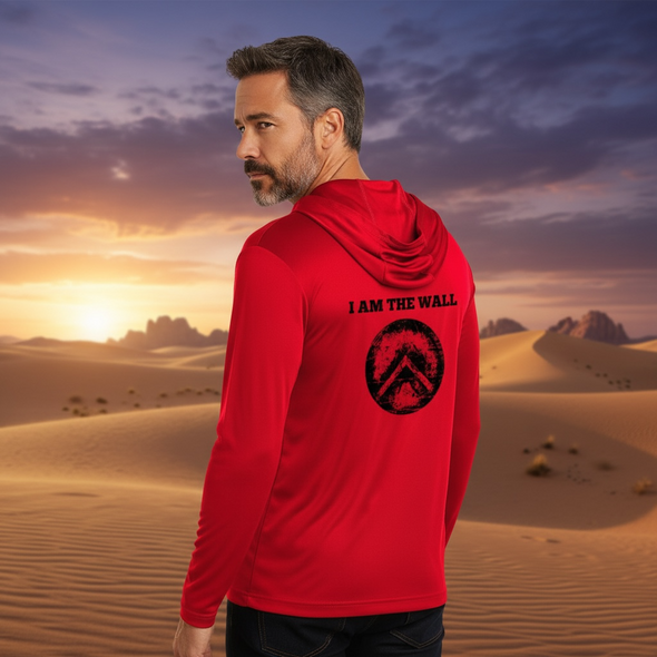 I AM THE WALL (Red) DriFit UV Performance Hooded Long Sleeve Training Shirt - Men’s & Women’s