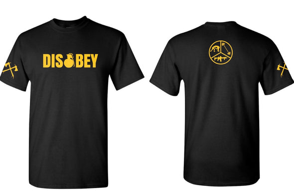 Train Lift Shoot DISOBEY (Black/Gold) - Men's T-Shirt